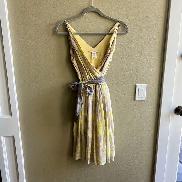 VTG Hype Silk Dress Y2K Yellow & Gray A-Line V-Neck Fit & Flare Womens 4 - Picture 3 of 6